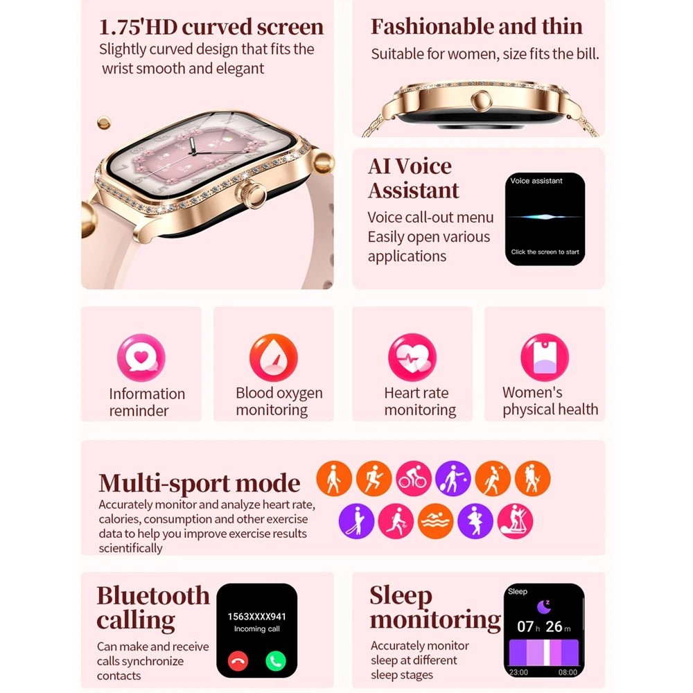 New For HUAWEI FIT3 Smart Watch Women 1.75" HD Display Heart Rate Sport Fitness IP68 Waterproof BT Call Smartwatch For Lady Gift - Chic Cart AMI Cart