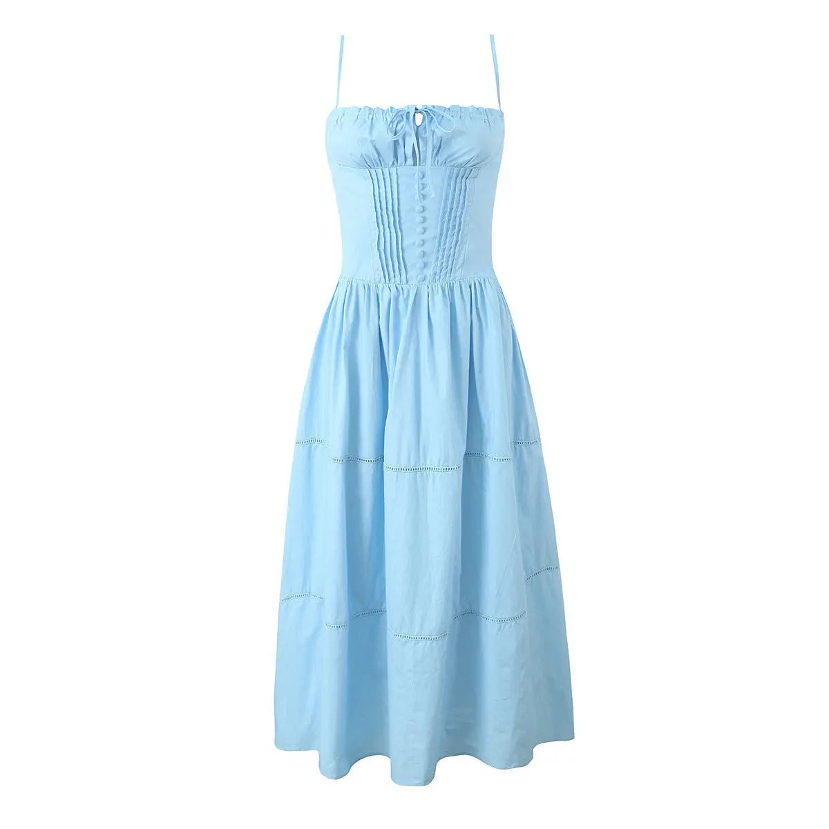 Women's French Suspender Long Dress Button Lace - up Temperament Slim Dress Summer Seaside Vacation Beach Dresses - Chic Cart