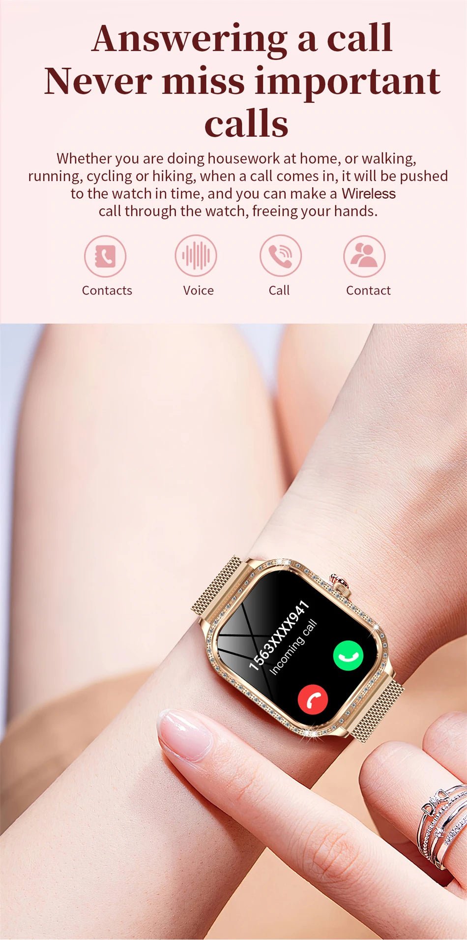 LIGE Smart Watches for Women Waterproof Bluetooth Call Fitness Tracker Smartwatch Mujer Digital Womens Watch Heart Rate Monitor - Chic Cart AMI Cart