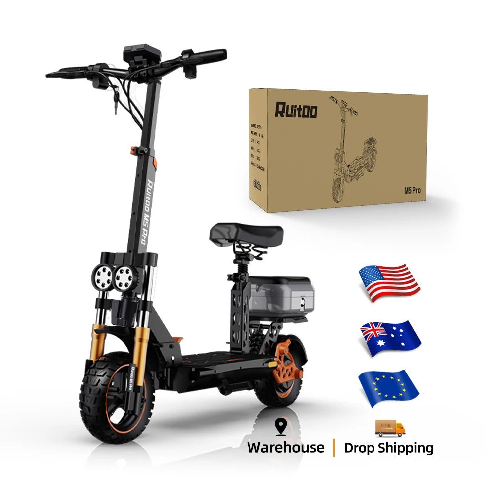 Ruitoo M5Pro Electric Scooter Powerful 1600W 48V20.8AH Lithium Battery Bluetooth Hydraulic Unisex - Directly shipped USA Warehouse - Chic Cart AMI Cart