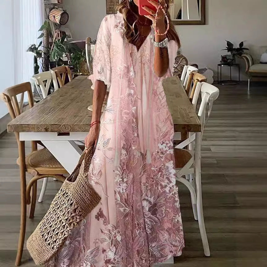 Dress Elegant Graceful Long Dress Summer Lace Print Casual Skirt