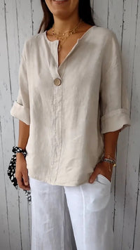 V-neck Long-sleeved T-shirt Fashion Loose Cotton trendy clothing