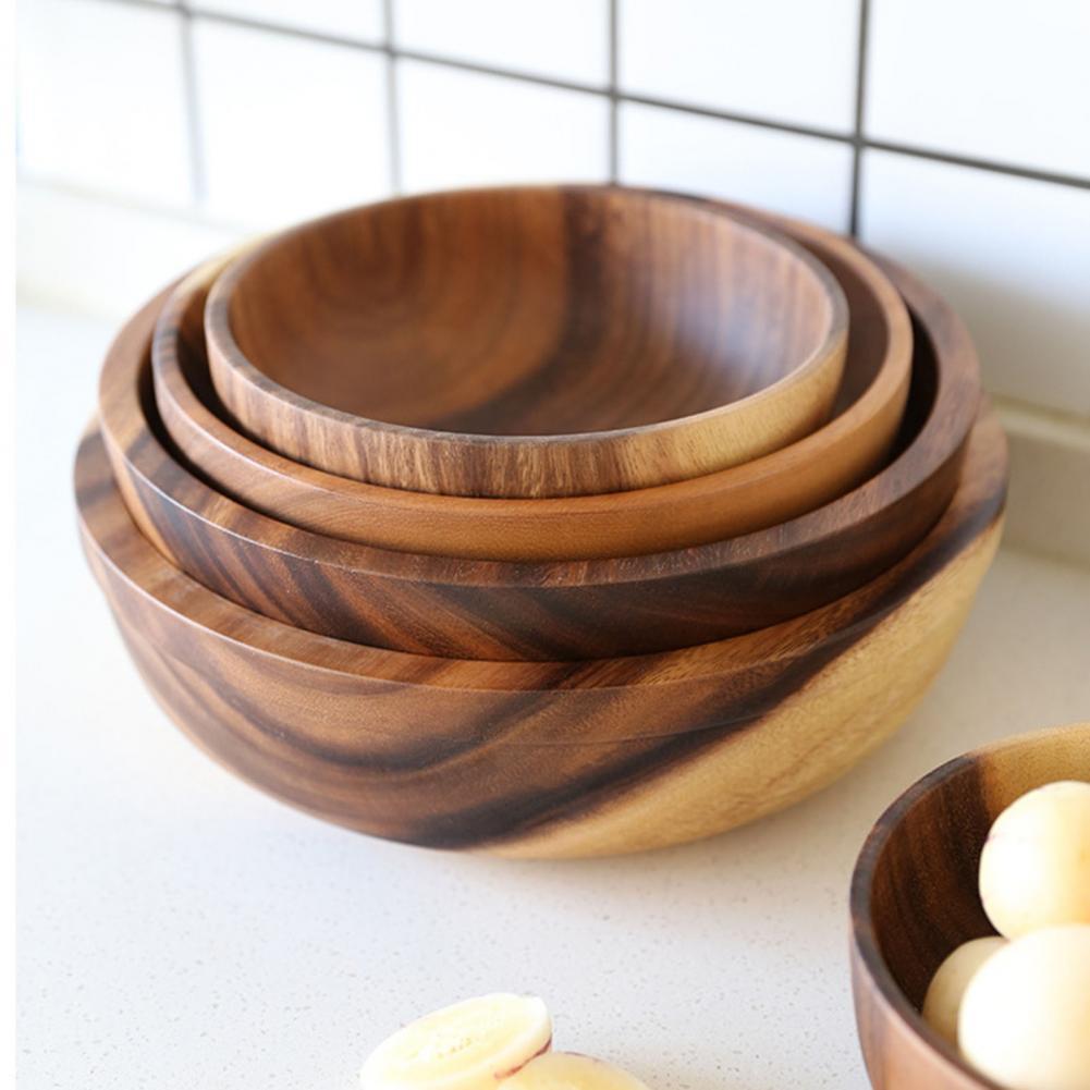 Kitchen Natural Wooden Bowl Household Fruit Bowl Salad Bowl For Home Restaurant Food Container Wooden Utensils Note The Size Hot AMI Cart