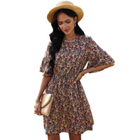 European And American Women's Half Sleeve Floral Chiffon Dress