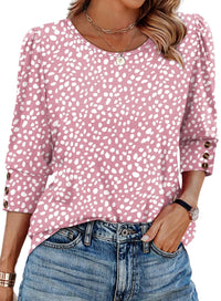 Women's Elegant 34 Sleeves Round Neck T-shirt With Buttons