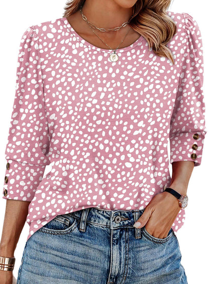 Women's Elegant 34 Sleeves Round Neck T-shirt With Buttons