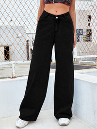 Stretch Washed Denim Fashion Straight Trousers Jeans Women's Pants