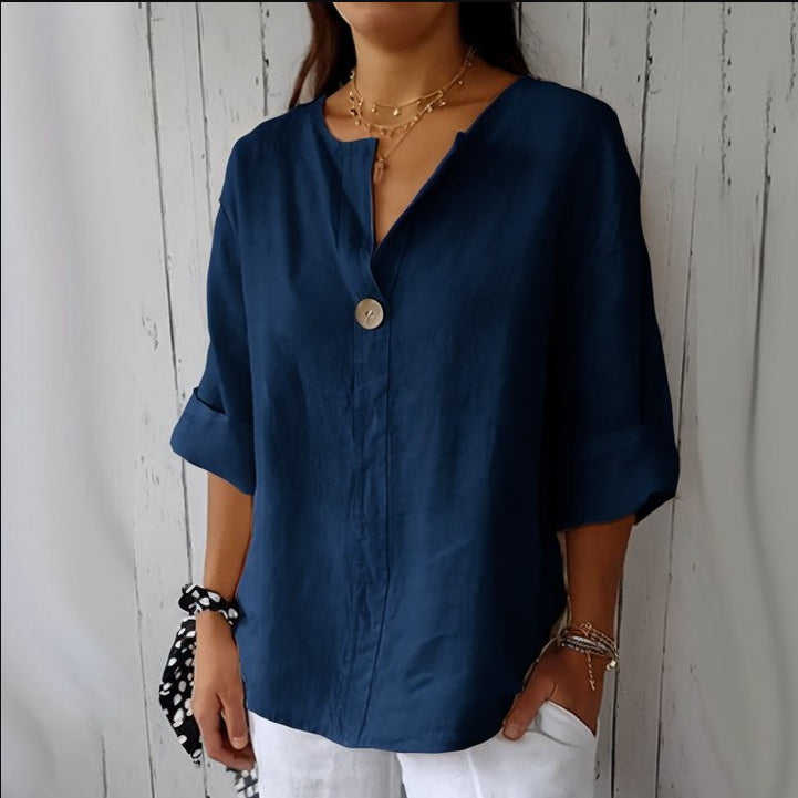 V-neck Long-sleeved T-shirt Fashion Loose Cotton trendy clothing