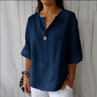 V-neck Long-sleeved T-shirt Fashion Loose Cotton trendy clothing