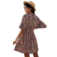 European And American Women's Half Sleeve Floral Chiffon Dress