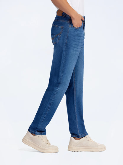 High Waist Retro Blue Smoke Straight Denim Pants