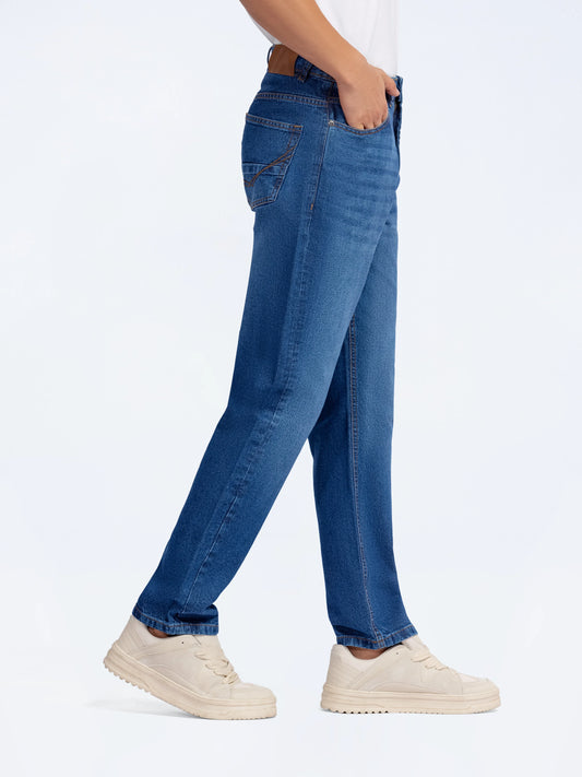 High Waist Retro Blue Smoke Straight Denim Pants