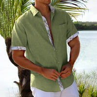Vacation Short Sleeve Shirts With Plaid Side Summer  men