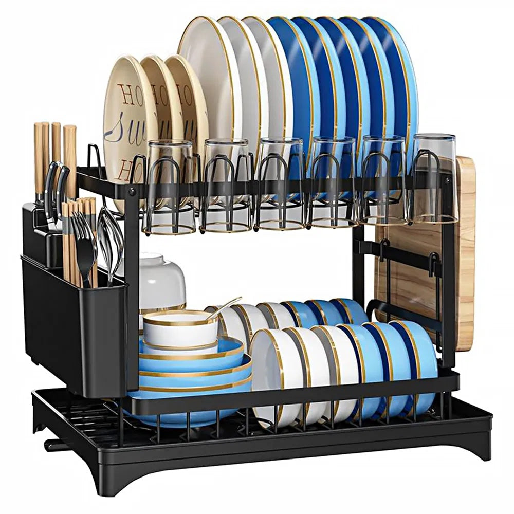 Dish Rack, 2 Tier Utensil Holder, Rustproof Dish Drying Rack