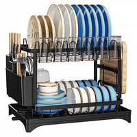 Dish Rack, 2 Tier Utensil Holder, Rustproof Dish Drying Rack