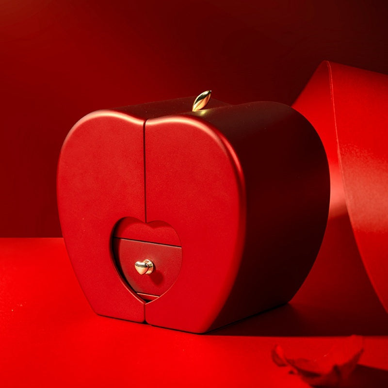 Red Apple Jewelry Box with Eternal Rose and Necklace