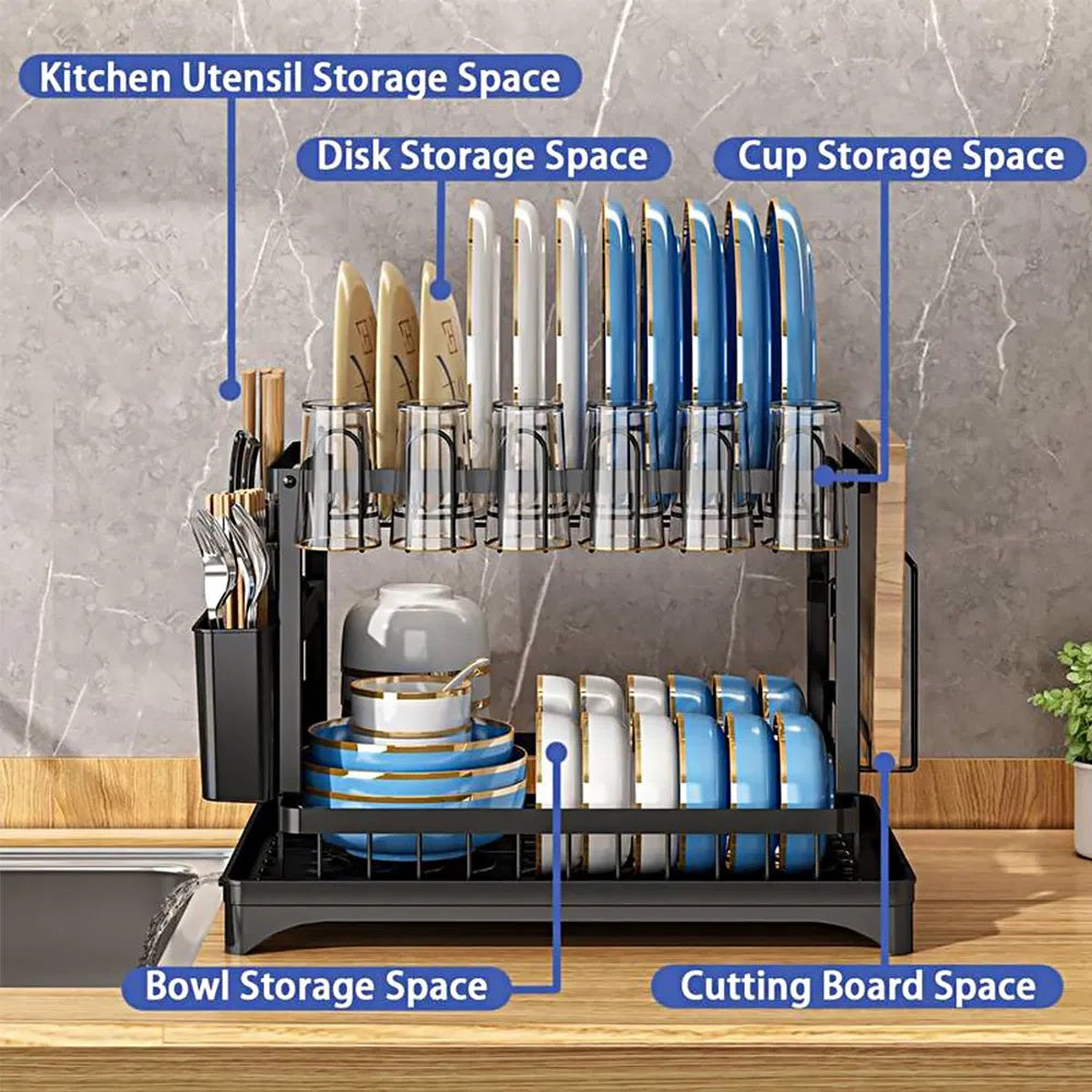 Dish Rack, 2 Tier Utensil Holder, Rustproof Dish Drying Rack