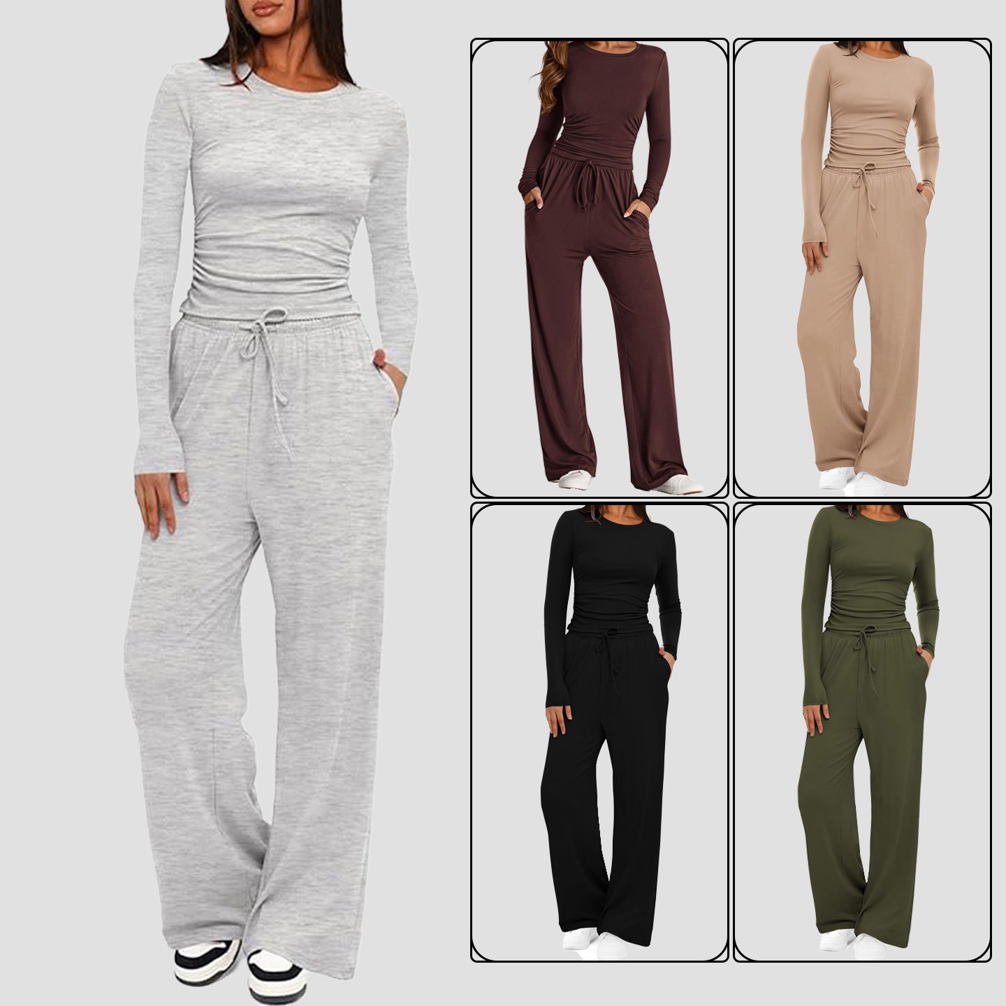 2 Pieces Women's Suit Autumn Winte Long Sleeve Tops High Waisted