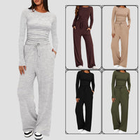 2 Pieces Women's Suit Autumn Winte Long Sleeve Tops High Waisted