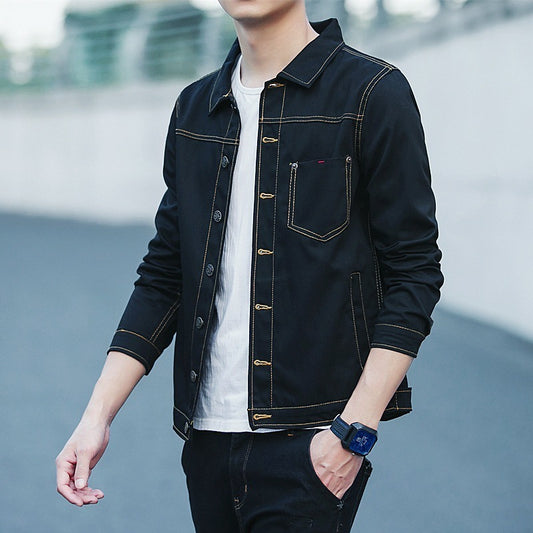 Trendy Handsome All-matching Slim Fit Jacket Spring Denim Jacket Men