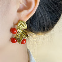 Red Cherry Unique Leaf Earrings