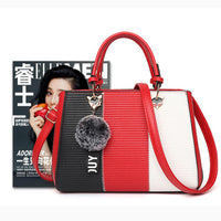 Women Hairball Ornaments Totes Patchwork Handbag Party Purse.