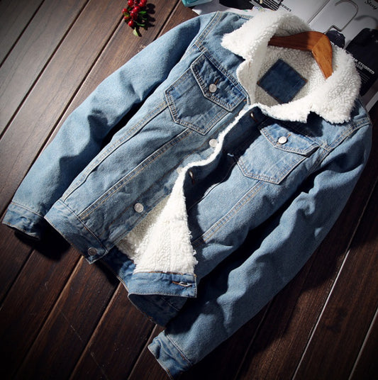 Denim Bomber Jacket with Fur Men Black High Quality