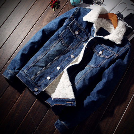 Denim Bomber Jacket with Fur Men Black High Quality