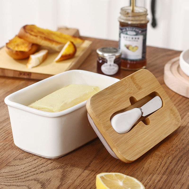 Ceramic Butter Box With Lid And Knife Sealed Storage