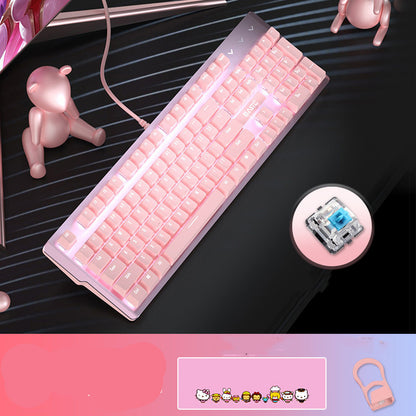 Mechanical Keyboard And Mouse Set Girls.