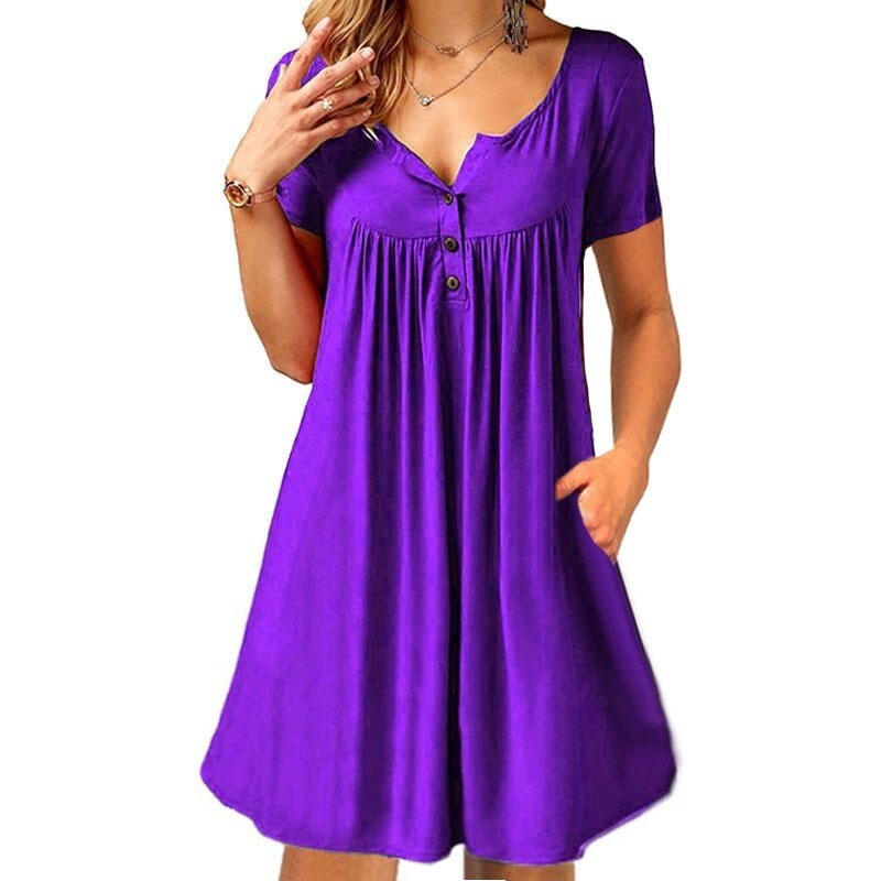 Wish Short Sleeve Button Pocket Dress
