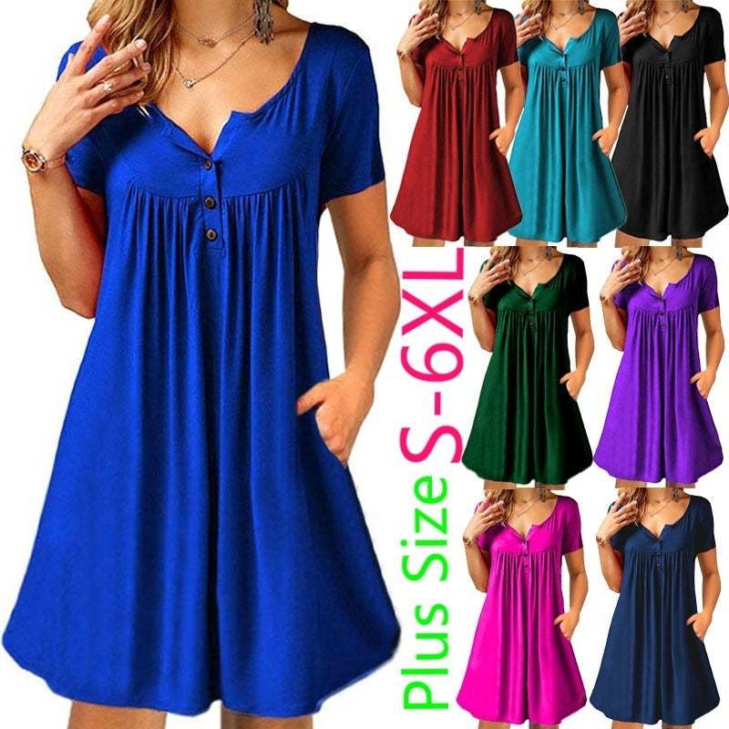 Wish Short Sleeve Button Pocket Dress