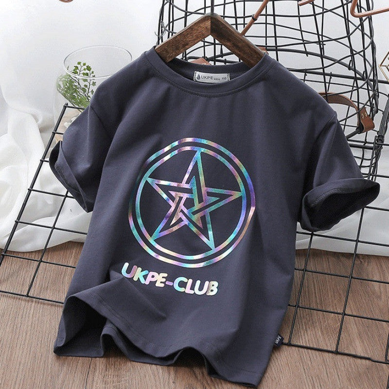 Boys'' Short Sleeve T-shirt  Net Red Laser Reflective Cub
