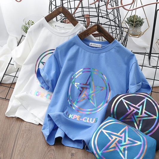 Boys'' Short Sleeve T-shirt  Net Red Laser Reflective Cub