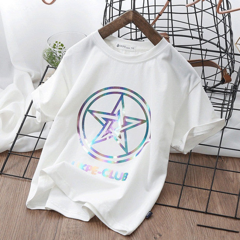 Boys'' Short Sleeve T-shirt  Net Red Laser Reflective Cub