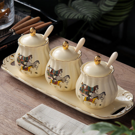Three-piece Kitchen Ceramic Seasoning Jar