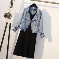 Denim jacket knitted dress