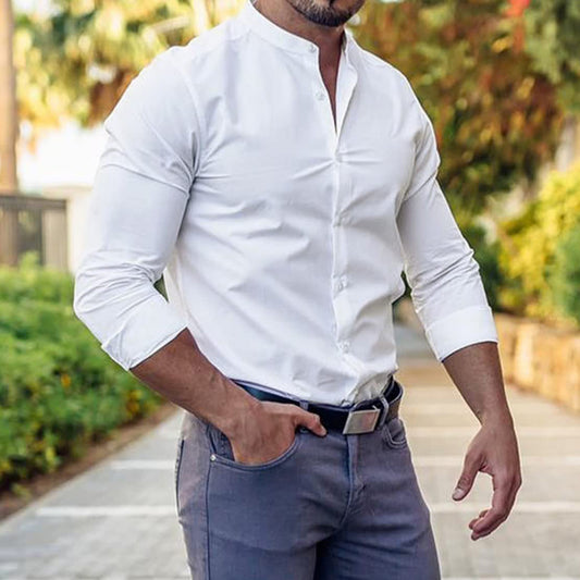Long Sleeve Shirt Men Casual Button Down Slim Tops