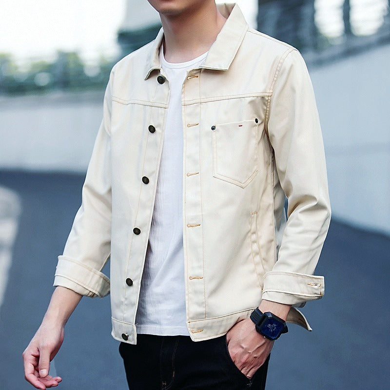 Trendy Handsome All-matching Slim Fit Jacket Spring Denim Jacket Men