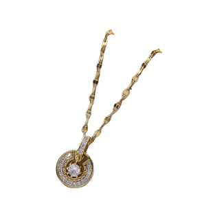 Trendy Jewelry Cubic Zircon Round Necklace Gold Plated Round Loop Rhinestone Pendant Necklace for Women Collarbone Chain Jewelry