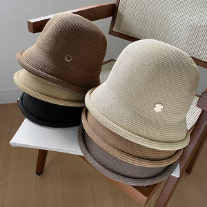 New Ladies Lightweight Summer Straw Hat Comfortable Breathable Foldable Simple Shade Travel Fishing Daily Use Metallize