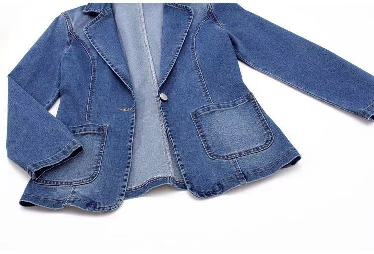 Denim Jacket Women's Slim Fit Suit Collar Outerwear