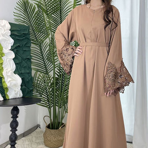 Women's Clothing New Solid Color Floral Lace Sleeves With Zipper Dress Plus Size Women's Clothing