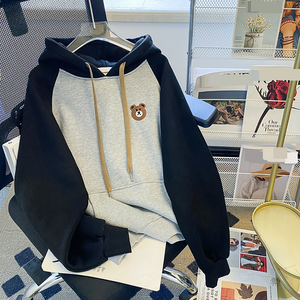 Women's Clothing spring new products sweatshirt women's plus velvet thickened embroidered hooded raglan sleeve tops large size women's clothing