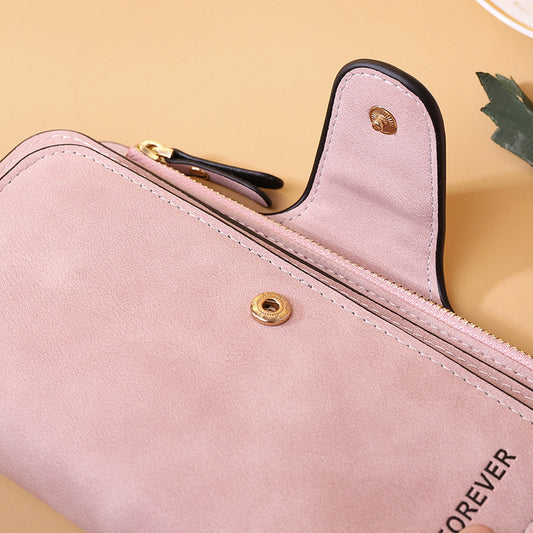 New Buckle Women's Long Wallet Three Fold Fashion Women