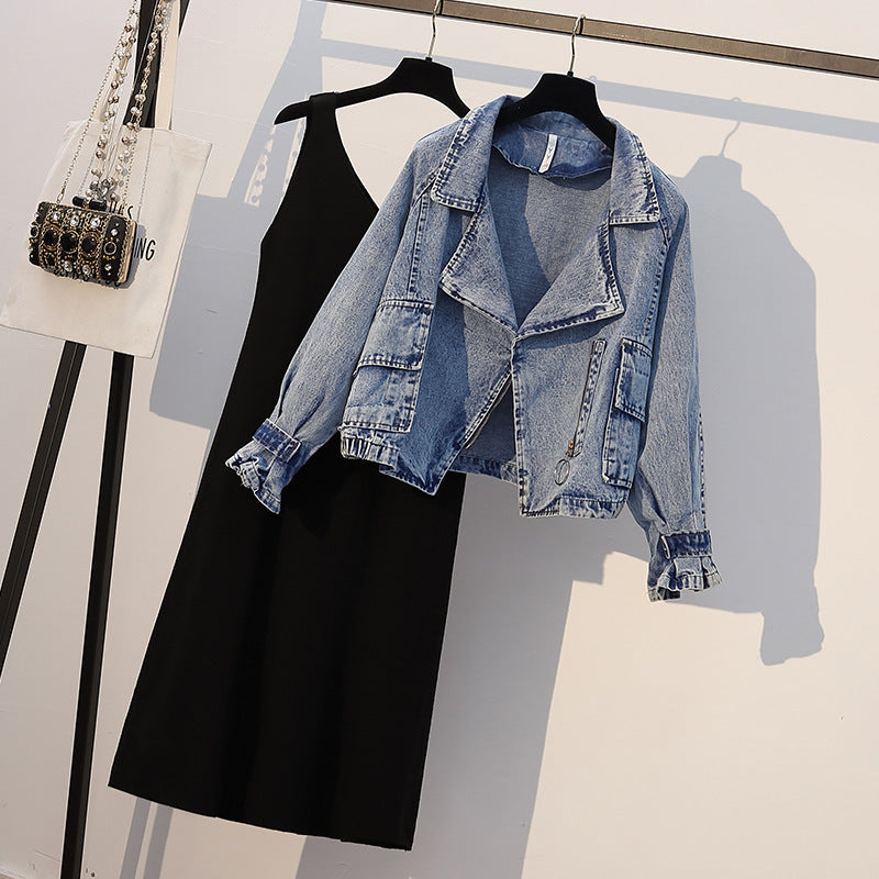 Denim jacket knitted dress