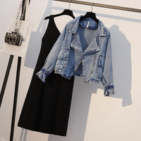 Denim jacket knitted dress