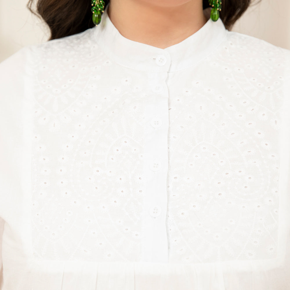 High Collar Solid Colour Embroidery Splicing Lantern Sleeve Plus Size