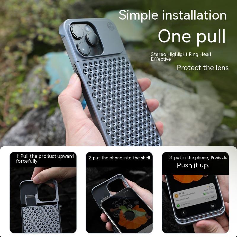 Aluminum Alloy Phone Case For 14 13 Pro Max Plus Hollow Heat Dissipation Anti-fall Full Body Shockproof Phone Cove