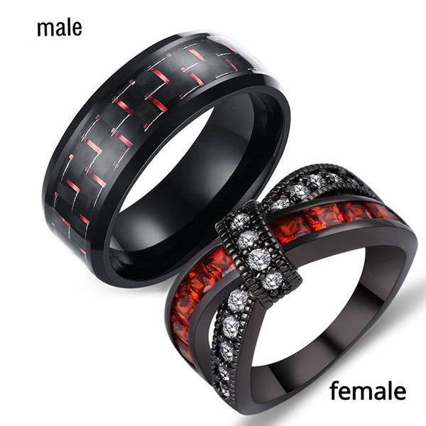 New Black Gold Garnet Red Cross Zircon Ring AMI Cart